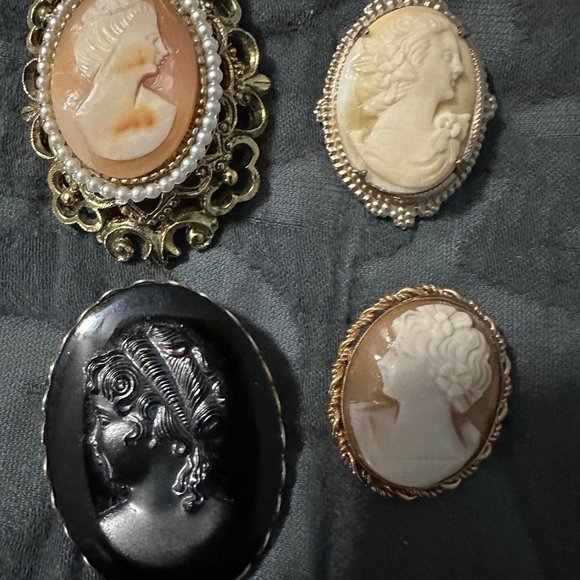 unmarked Jewelry - unmarked lot of 4 cameo gold tone vintage pin brooches great used condition